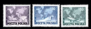 Poland 457-459, MNH. Michel 533-535, UPU-75, 1949. Stagecoach, Ship, Plane. Map. - Picture 1 of 1