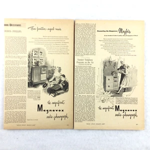 1947 Vintage PRINT AD Magnavox Radio-Phonograph LOT x 2 Couple Furniture Music - Picture 1 of 5