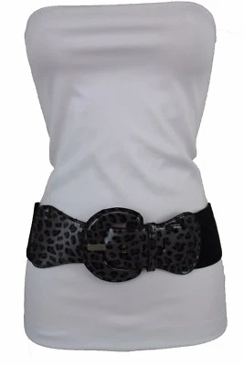 Mujeres Cintura Cadera Elástico Negro Leopardo Moda Cinturón Imitación Cuero Guepardo XS S M Foto 1 de 4