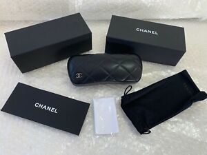 Chanel Small Case Black Eyeglasses Hard Sunglasses Quilted Leather CHANEL