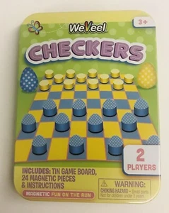 New Magnetic Checkers Travel Set Tin Game Board 24 Magnetic Pieces - Picture 1 of 12
