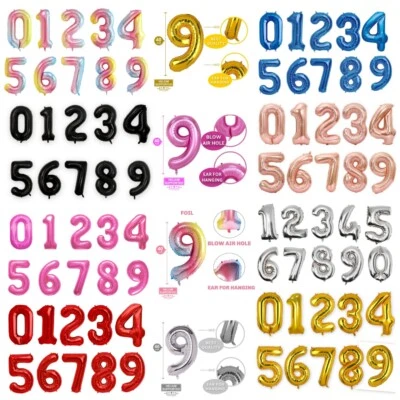Helium Number Balloons Foil Large 40" Mini 16" Helium Air Birthday Age Party UK