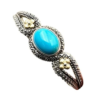 Barbara Bixby Womens Bracelet Sterling Silver 18K Gold Turquoise Hinged Cuff 7" - Picture 1 of 4