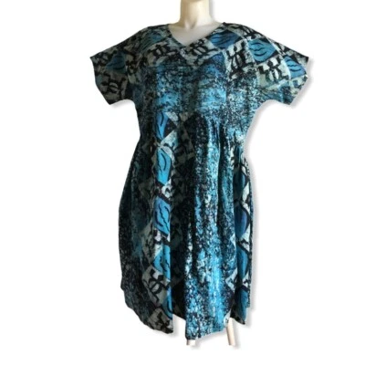Dress 3X 4X Blue Indigo Black African Batik Cotton Turtles Handcrafted - Image 1 of 4