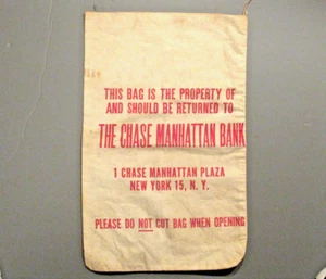Vintage Chase Manhattan Bank Money Canvas Coin Bag, Large, 18”x11”, RedLetter - Picture 1 of 2