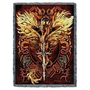 72x54 Drache Flammenblatt Feuerschwert mythische Fantasie Wandteppich Decke Wurf  - Bild 1 von 1
