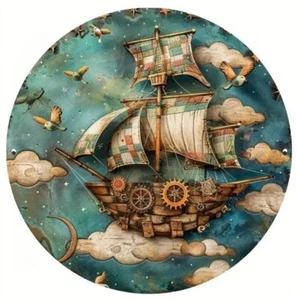 Nautical Sailing Ship - Vintage Style - 8" Round Metal Sign - NEW - Picture 1 of 6