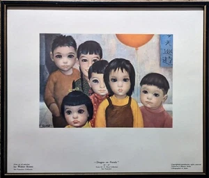 Vtg Framed Art Print (Walter) Margaret Keane "Dragon on Parade” Big Sad Eyes 60s - Picture 1 of 7