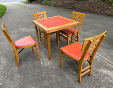 Stakmore Aristocrats Wood Folding Bridge Table and 4 Chairs MCM Maple 1950s