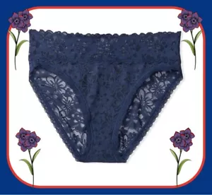 M  Navy THE LACIE Full Floral Lace Stretch Victorias Secret HighLeg Brief Pantie - Picture 1 of 12