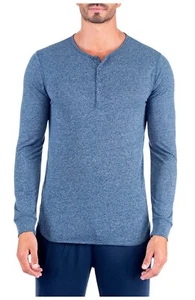 UNSIMPLY STITCHED Men's Shirt Super Soft Long Sleeve Lounge Henley Blue MEDIUM - Picture 1 of 2