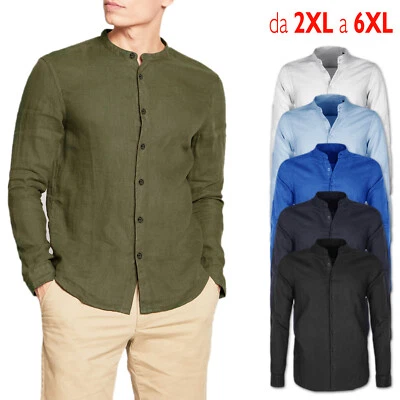 Camicia Uomo Di Lino Taglie Forti Da 2XL a 6XL Oversize Collo Coreana VEQUE - Immagine 1 di 4