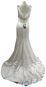 Justin Alexander drape back Wedding Dress bride gown Ivory train trumpet 10 NWT - Picture 1 of 10