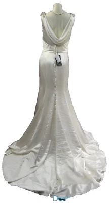 Justin Alexander drape back Wedding Dress bride gown Ivory train trumpet 10 NWT - Image 1 of 4