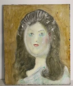 VTG Impressionist Creepy Spooky Female Portrait Oil Painting Canvas