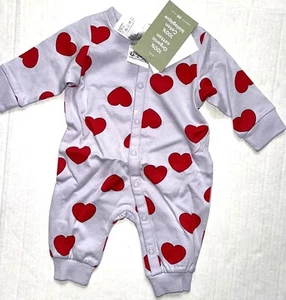 H & M Organic coverall lilac/red HEART motif size Small NEWBORN - Picture 1 of 1