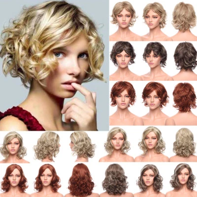 Sexy Pelucas Completas Bob Pelo Pixie Corto Para Mujer Marrón Ondulado Rizado Fiesta Capa Peluca @ Foto 1 de 4