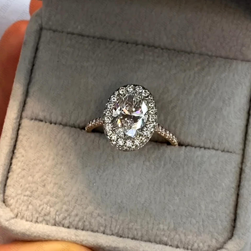 2.24 克拉椭圆形切割莫桑石光环婚礼订婚戒指纯色 14K 双色金色 — 第 1/4 张图片