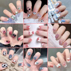 24pcs Fake Nails with Designs Press on Full Cover Artificial Short False Nails