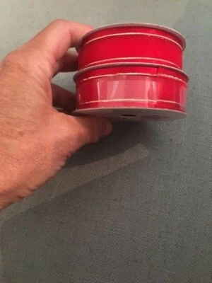 (2) Michael's Craft Narrows 7/8" RED w/ GOLD WIRED Satin Ribbon 9ft EACH NEW  - Image 1 of 3