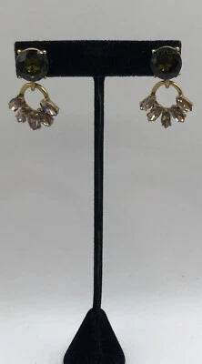 Pendientes colgantes verde oscuro rosa pálido círculo marquesa estrás tono dorado mate Foto 1 de 4