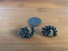 VINTAGE EARLY STERLING SILVER ZUNI PETITE POINT TURQUOISE SCREW BACK EARRINGS