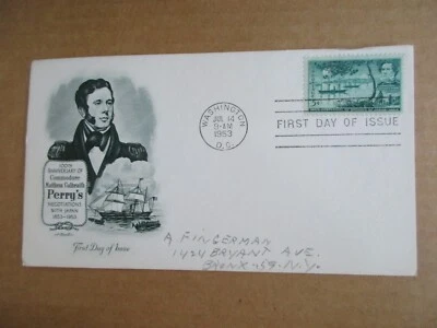1953 Perry's Negotiations w/ Japan First Day Issue Envelope Stamp Sailing Ships - Image 1 of 4