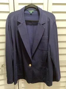 Ralph Lauren Womens 3X 3XXX Navy Blue Blazer Jacket Pockets Gold Button - Picture 1 of 7