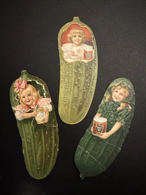 C 1899 Heinz 57  3 Victorian Trade Cards Die-cut Tomato Soup Apple Butter Girls - Image 1 of 4
