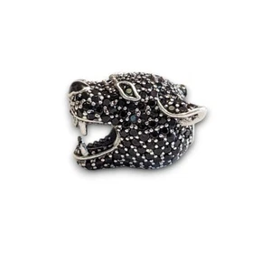 Dije de cuentas de circonita cúbica de plata esterlina pantera negra para pulseras con dije - Imagen 1 de 8