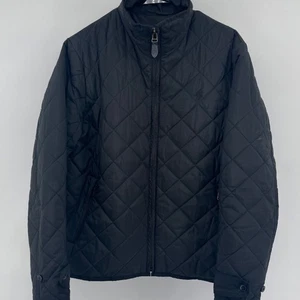 Ralph Lauren Sport Vintage Quilted Jacket Black Full Zip Pony Logo Womens L - Picture 1 of 11