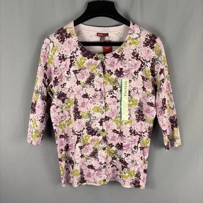 Cárdigan Merona para mujer manga 3/4 rosa floral mediano nuevo con etiquetas Foto 1 de 3