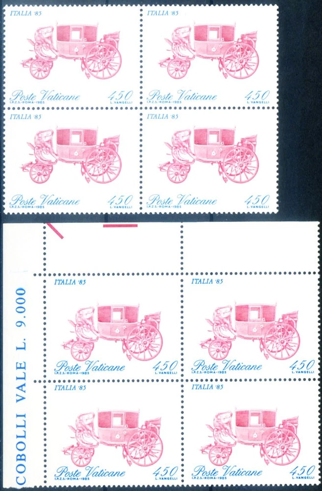 Vatican. Italia '85. 1985 Low Moved Carriage Variety. Block of four. - Image 1 of 1