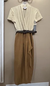 Vtg Maggy London 14 Midi-Maxi Silk-Linen Dress-Chamois Yellow-Tan/Faux Wrap-NWT - Picture 1 of 24