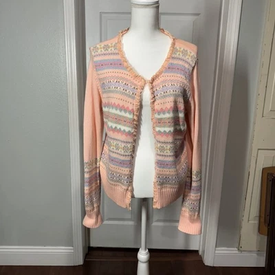 Cárdigan Suéter Vintage Crazy Horse Liz Claiborne XL Borde con Volantes Multicolor Foto 1 de 4