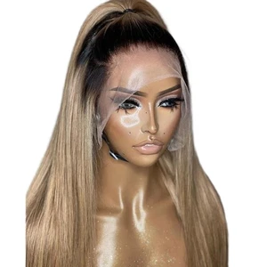 Pelucas Long Straight Lace Frontal Cabello Artificial Resistente al Calor Ombre Rubio - Imagen 1 de 8