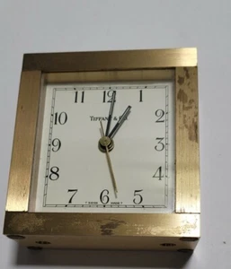 Amazing Vintage Tiffany & Co T Swiss Heavy Brass Shelf Mantle Desk Alarm Clock  - Picture 1 of 10