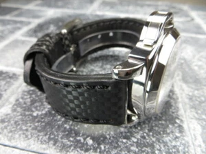 26mm BIG Carbon Fiber Leather Strap Black Thick Watch Band Black for PANERAI A - Foto 1 di 8