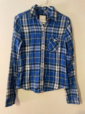 Gilly Hicks Juniors Blue Plaid Flannel Shirt Top Button Up Long Sleeve Size S - Image 1 of 4