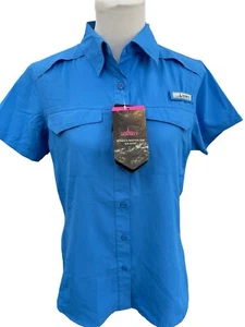 HABIT Womens Westerlake Solar Factor UV 40+ Blue Short Sleeve Shirt Size Medium - Picture 1 of 14