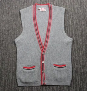 Chaleco suéter de lana vintage Somerset corderos para mujer 18 gris a rayas marinero preparada años 80 - Imagen 1 de 7