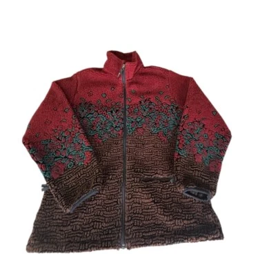 VTG Woolrich Deep Pile Fleece Sherpa Zip Up Jacket Red Floral USA Women’s M - Image 1 of 4