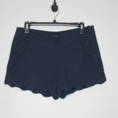Cynthia Rowley Women's Scalloped Hem Linen Blend Side Zip Navy Shorts 4 B15 - Image 1 of 4