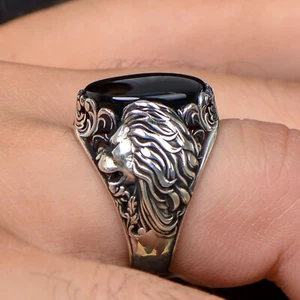 Anillo de plata esterlina 925 vintage de ágata negra natural genuino hecho a mano para hombre - Imagen 1 de 5