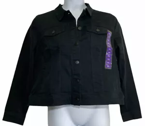 Womens Nine West Short Black Denim Jacket Size XXL Buttons Pockets Cropped Sarah - Picture 1 of 12