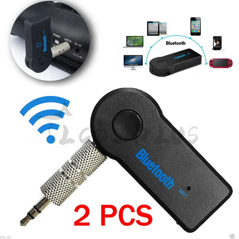 2 Pcs Wireless Bluetooth Receiver 3.5 MM AUX Audio Stereo Music Home Car Adapter - Image 1 of 4
