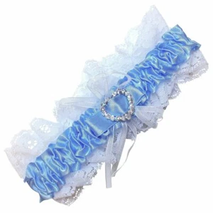 Blue and white lace garter with crystal heart detail - Picture 1 of 1