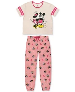 Official Disney Mickey & Minnie Mouse Pink Couple T-Shirt & Comfy Lounge Pants! - Picture 1 of 1