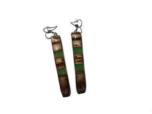 JJ Starr Long Apple Green Resin and Driftwood Crystal Drop Earrings - Picture 1 of 9