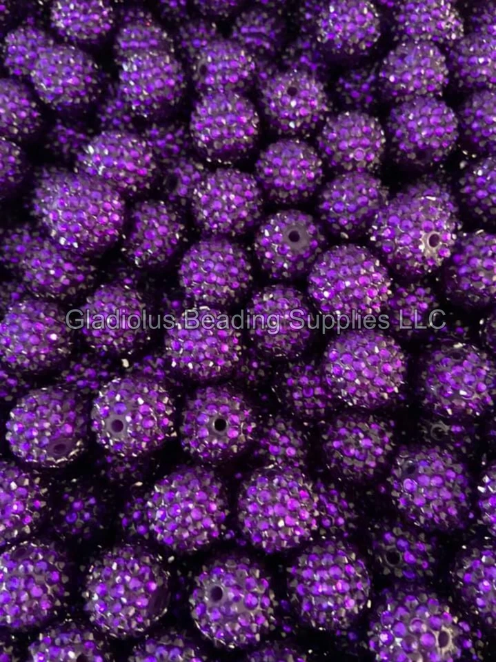 25 Pcs 20mm Purple Rhinestone Acrylic Beads - Bubblegum Beads - Chunky Beads -  - Image 1 of 1